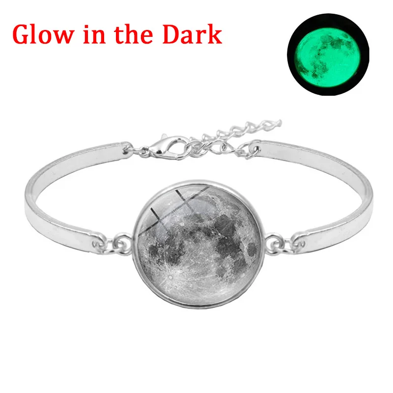 Светящийся лунный браслет с серебристым стеклом Cabcohon Galaxy Moon светящийся в темноте
