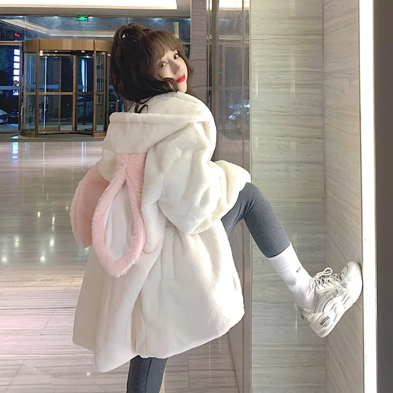 

HARAJPOO Women Jacket 2021 New Spring Autumn Korean Style Ins Fashion Retro Tide Rabbit Ears Kawaii Hooded on Both Sides Coats