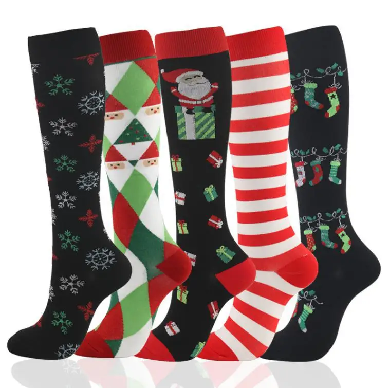 Calcetines De Navidad  5/6 Pairs Per Set Christmas Sock Calcetines De Compresion Sport Knee High Socks Compression