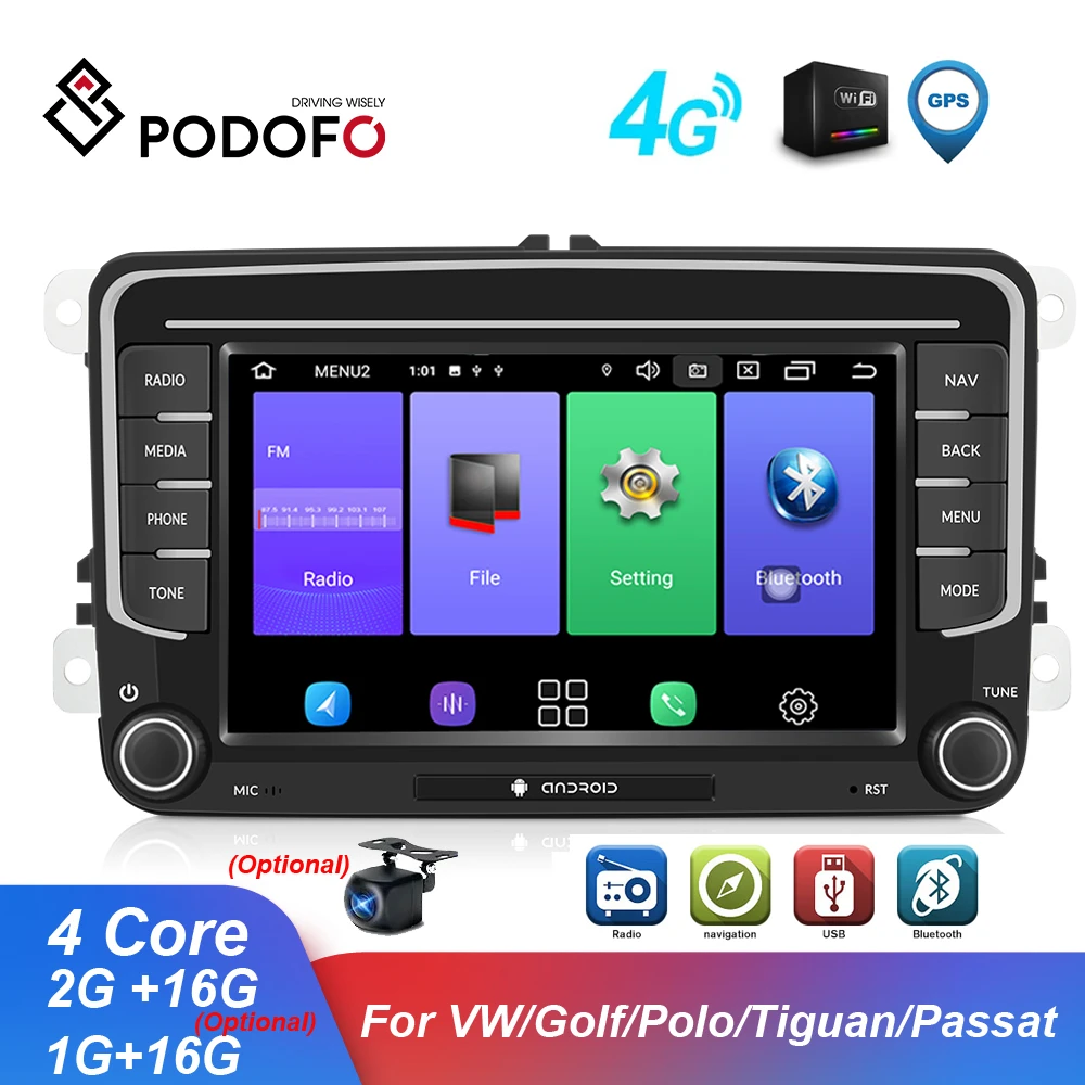 Podofo Android 2 Din Автомобильная Стереосистема радио мультимедиа плеер GPS для VW Passat B7 B6