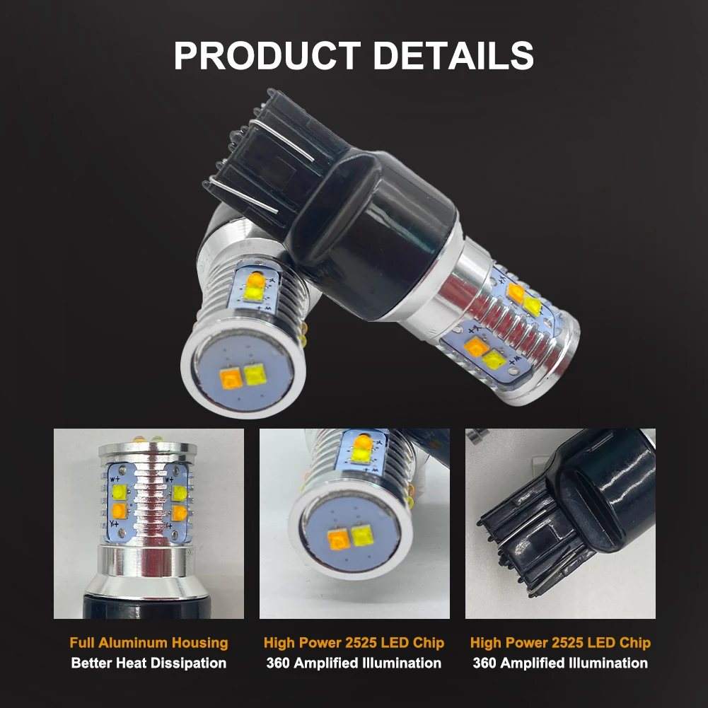 

New 2PCS Car 1157 2357 Turn Signal DRL Bulb 10-SMD White Amber Dual Color 12-24V 1200LM Car Headlight Bulb Auto Lamp LED Bulb