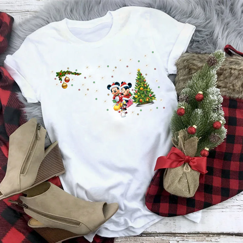 WT0229-White Рождественская футболка Для женщин T рубашки для мальчиков Модные Графический милый каваи Hipster футболка Micky женский Camiseta Mujer - Цвет: WT0229-White