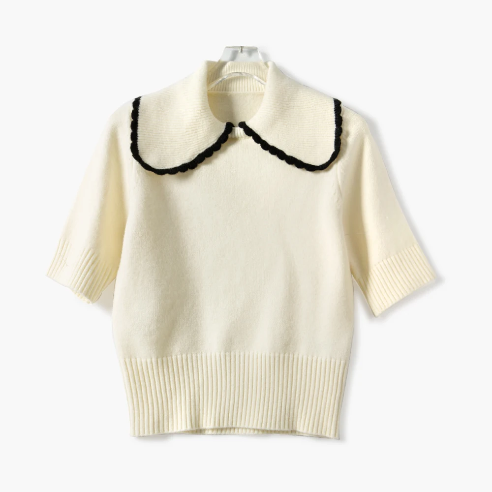 

Peter pan collar women sweater short sleeve casual wild lady knit sweater