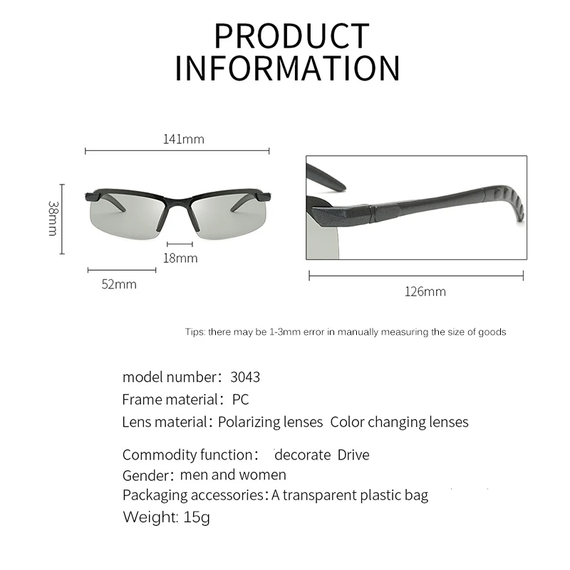 

Vintage Photochromic Sunglasses Men Polarized Chameleon Glasses FeMale Outdoor Sport SunGlasses Day Night Vision Driving Eyewear