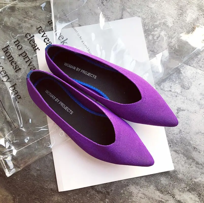 

2020 Spring Autumn Purple Women Slip on Flat Loafers Ballet Breathable Knit Shoes Maternity Shoes Mujer Loafers