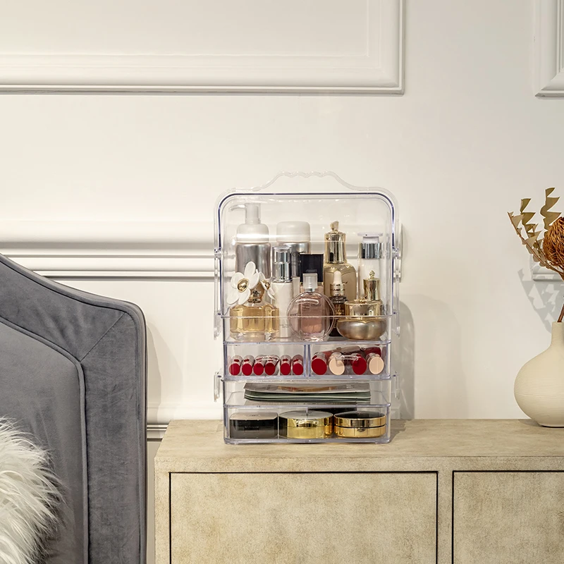 Cosmetic Box Women Transparent Makeup Cosmetics Storage Case with Drawer Classified Toiletries Beauty Cover | Дом и сад