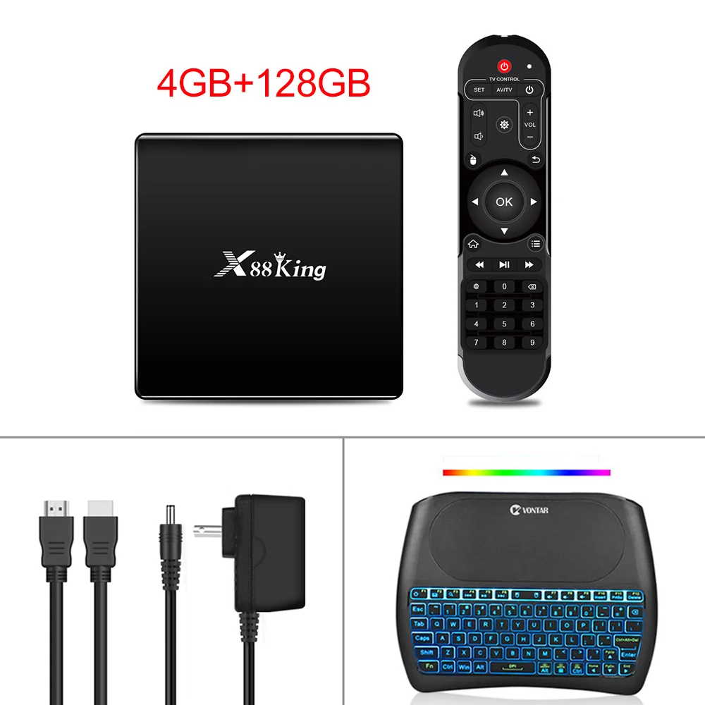 X88 Black D8 KB X88 King 4GB 128G Amlogic S922X TV Box Android 9.0 Dual Wifi BT5.0 1000M 4K Google Play Store Netflix Youtube 4K Media Player - Color: X88 Black D8 KB