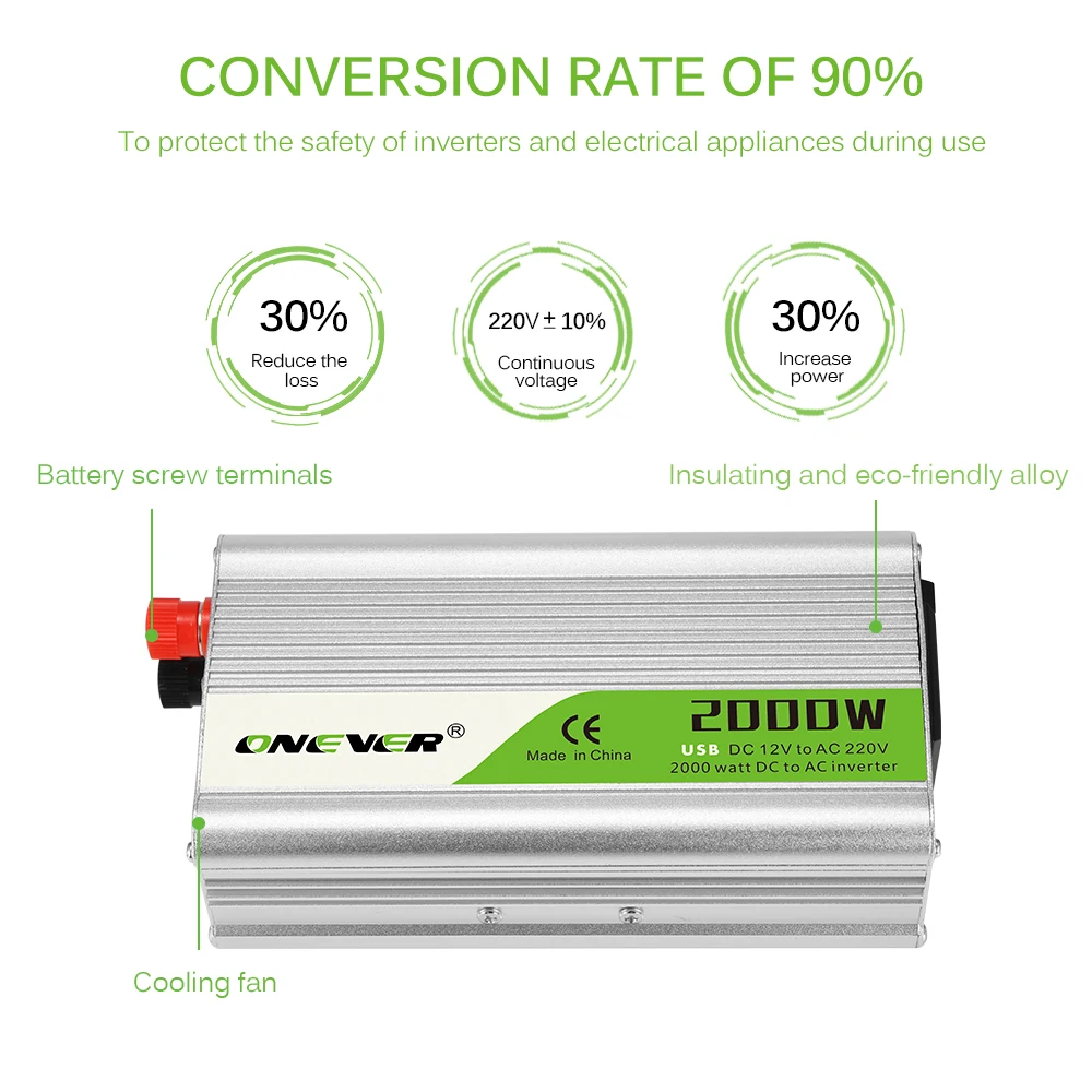 Автомобильный инвертор ONEVER2000W 12 В постоянного тока в 220 переменного
