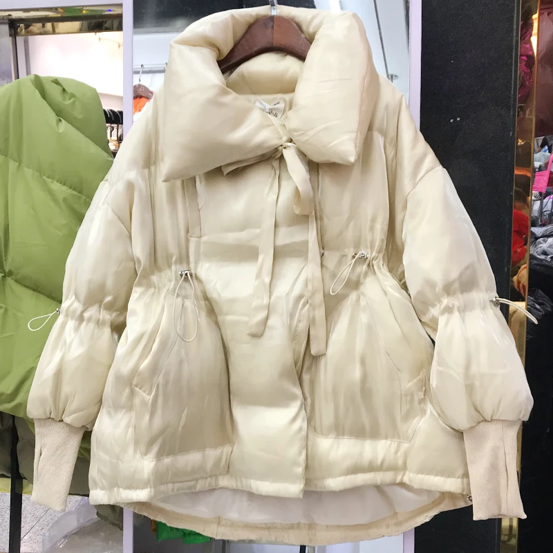 Зимняя женская парка новый корейский стиль кукольный воротник тонкая талия