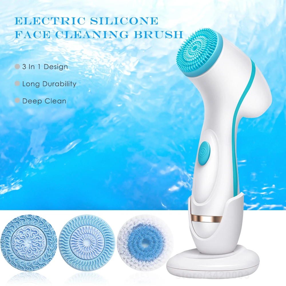 

Electric Facial Cleansing Brush 3 in 1 Silicone Vabrating Cleanser Tool Deep Cleaning Blackhead Removal Acne Skin Care Tools