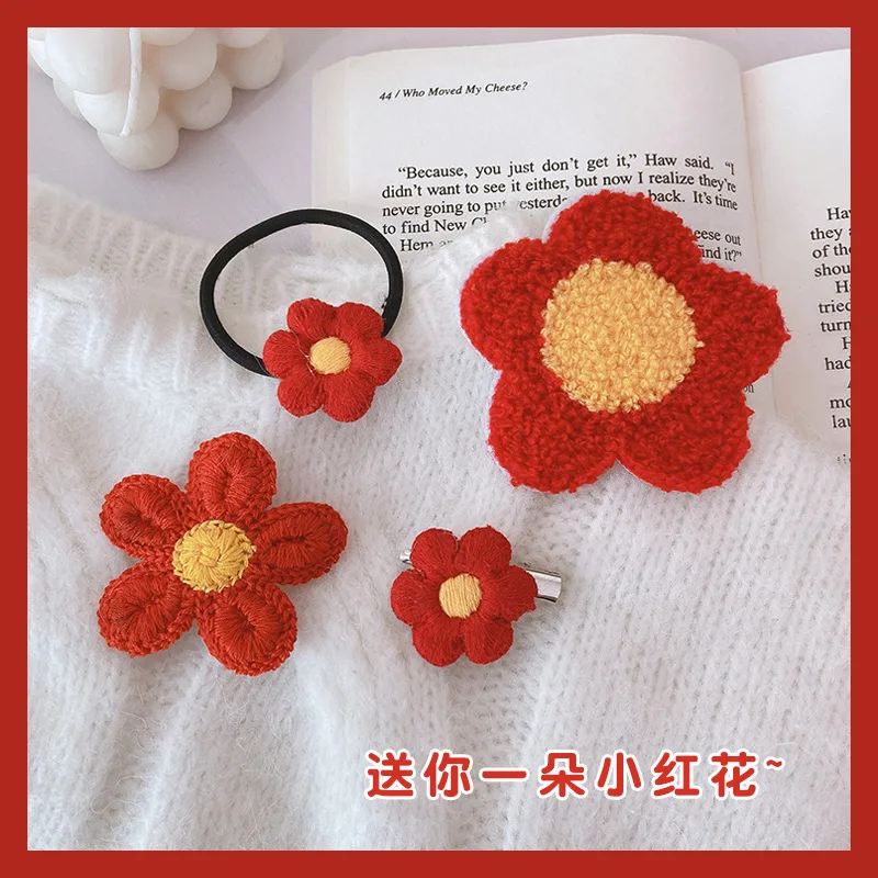 

Fashion red flowers cute girl hair rope sweet wool bangs hair accessories