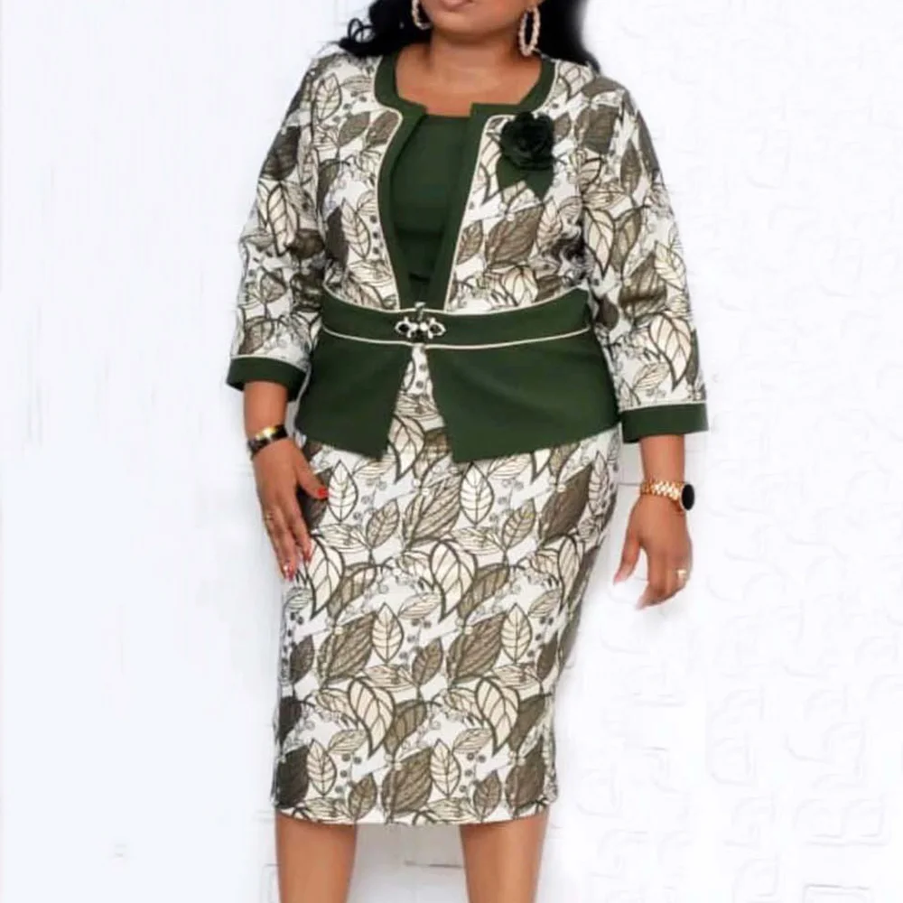 Зеленый лист печати облегающее вечерние платье летний комплект из туфель и