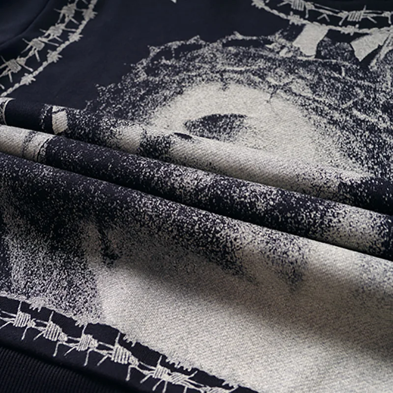 

2021 autumn/winter men's new cotton print round collar loose hoodie