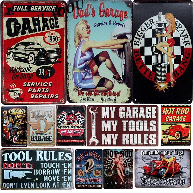 

[Douladou]Hot Road Garage Server Signs Vintage Metal Tin Sign Garage Room Car Club Retro Iron Plate Wall Stickers 30*20CM