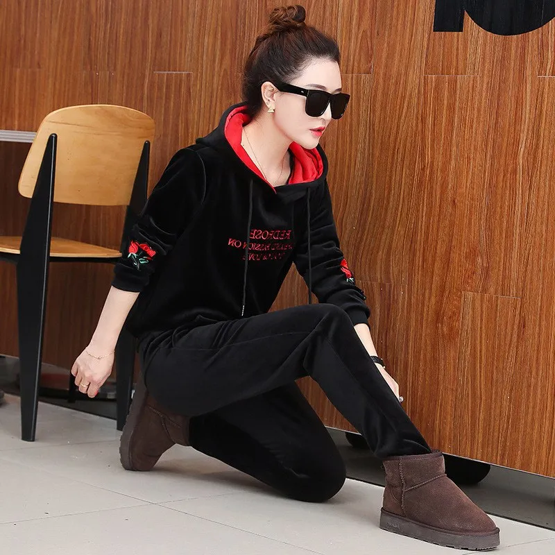 Женский комплект из 2 предметов осенне-зимний бархатный Модный свитшот с