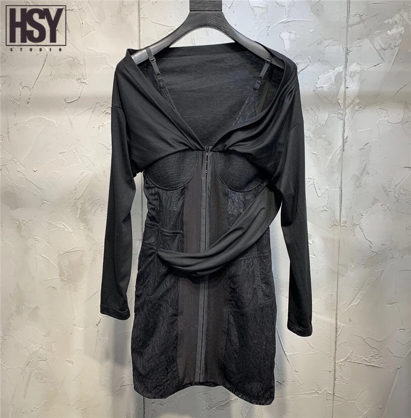 【HSY stuo】 2019 Летние Новые Сексуальные женские поддельные два кружева пэчворк