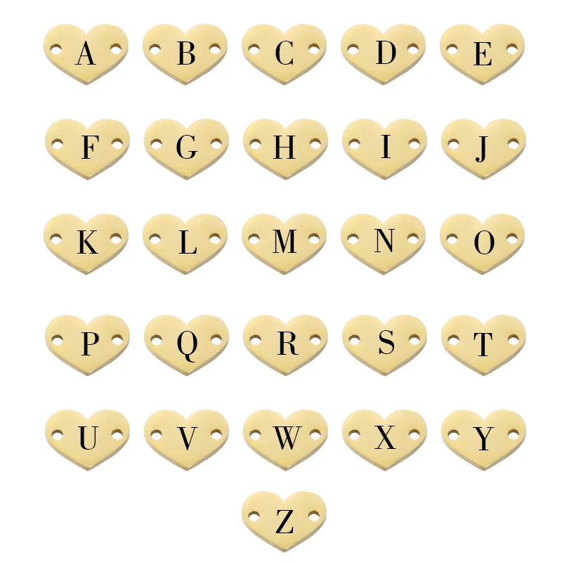 

Laser Initials Letter Charms Mirror Polish Stainless Steel Connector Heart Charms For DIY Making Necklace Bracelet 26Pcs/LOT