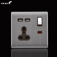 13a dual usb port charger plug wall switched socket 1 gang 3 pins universal electric power outlet luxury stainless steel panel