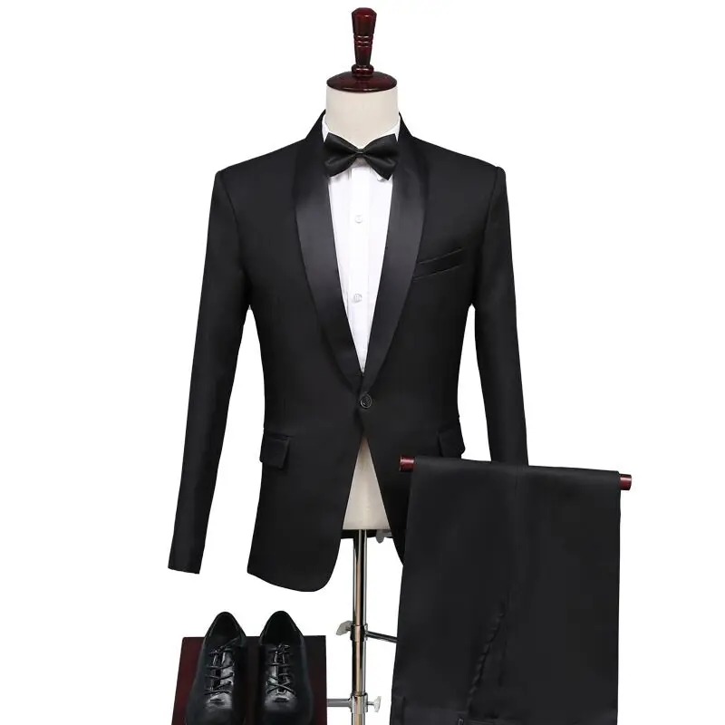 

New arrival Men Stylish Black Suits Stage Singer Wedding Groom Wear Jacket Pants 2 pieces