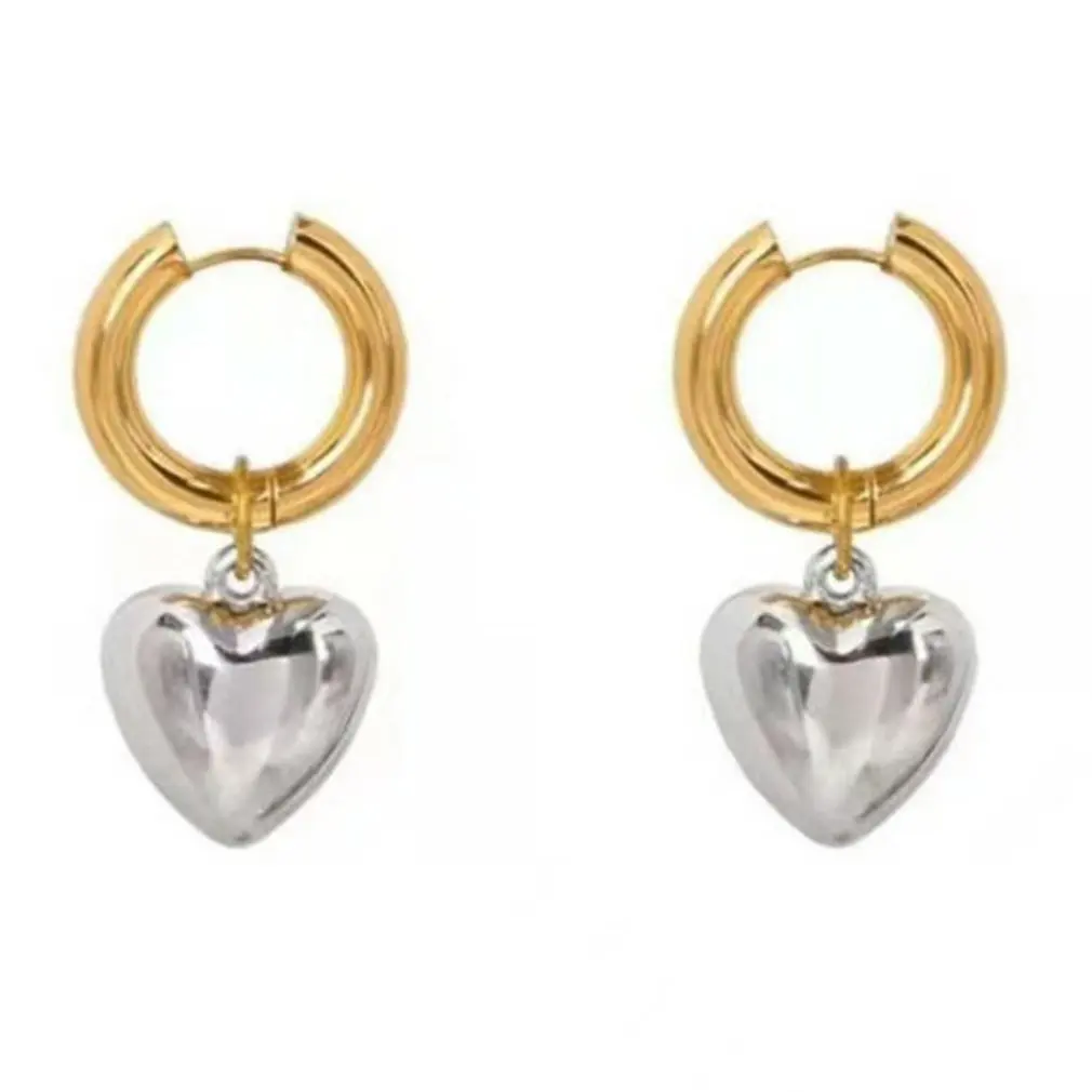 

1 Pair Metallic Heart Shape Drop Earrings For Women Jewelry Designer Earings Valentine's Day Gift Jewelry Earrings For Girl