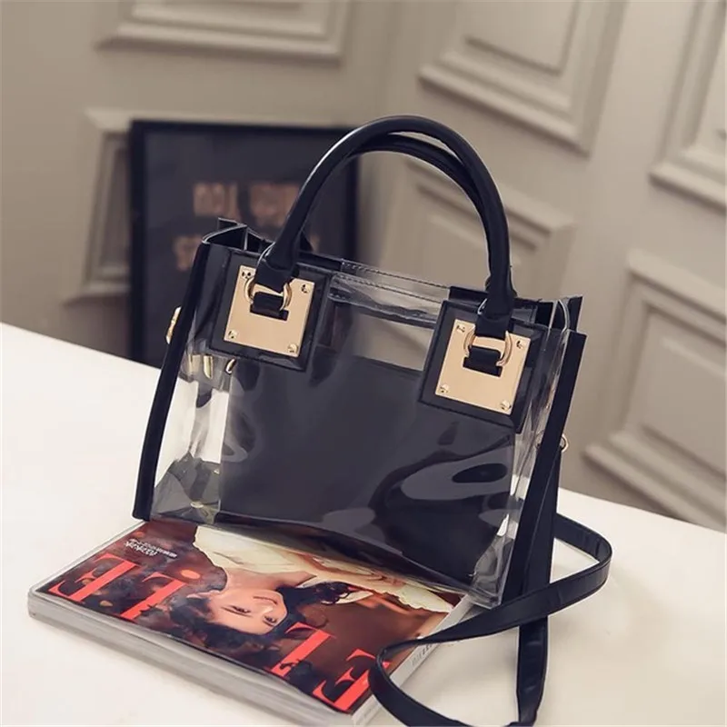 Transparent handbag women Girl Fashion Beach Bag pvc material metal parts pu leather Handbags  crossbody messenger clutch purse