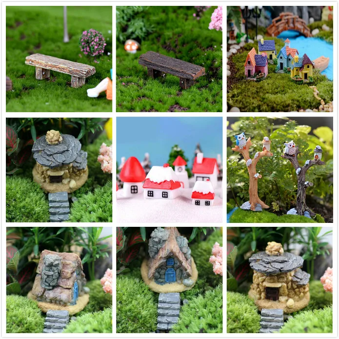 

One Or 2pcs Cute Mini Resin House Miniature House Fairy Garden Micro Landscape Home Garden Decoration Resin Crafts Color Random