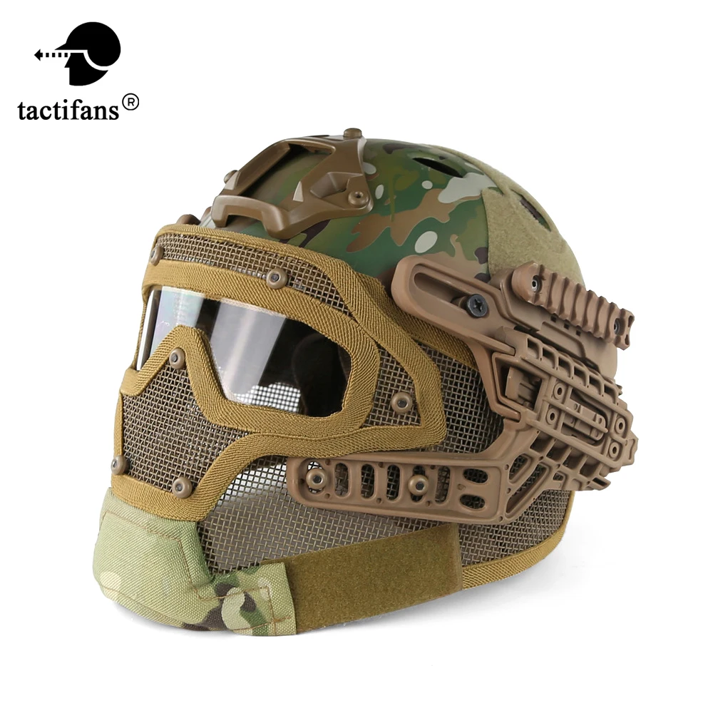 Full Face Tactical Helmet Airsoft PJ Type Fast Safety Protective PC Lens Steel Mesh G4 System Combat Wargame Paintball Accessory