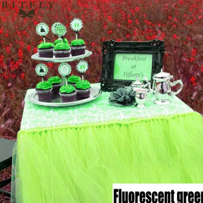 Fluorescent green 29 цветов, полиэстер, однотонная 100*80 см юбка-пачка для стола, рождественские принадлежности,, свадебная фатиновая юбка - Цвет: Fluorescent green