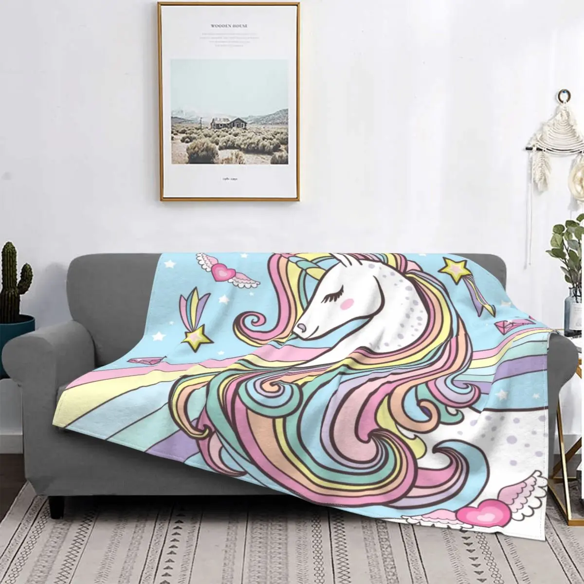 

Unicorn Blankets Flannel Printed Rainbow Multifunction Super Warm Throw Blankets for Bed Travel Bedspread