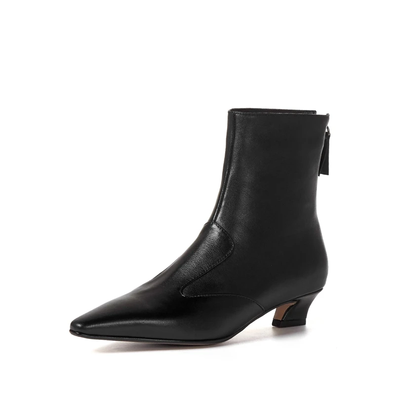 

2020 Spring/Autumn Women's Genuine Leather Shoes Heels Block Women Zip Ankle Boots Soft Rubber BootsFemale Chelsea Boots Fashion