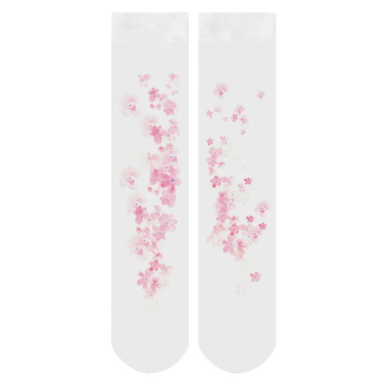 

2019 New high stockings summer women's cherry blossoms thin socks printed velvet non-hook socks wholesale