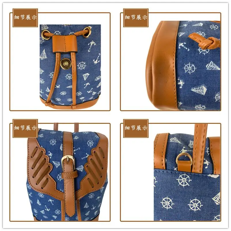

Bucket Bag Denim Pu Splicing Backpack For Women 2021 Handbags Mochilas Para Mujer Torebka Damska Sac A Main Femme Plecak Damski