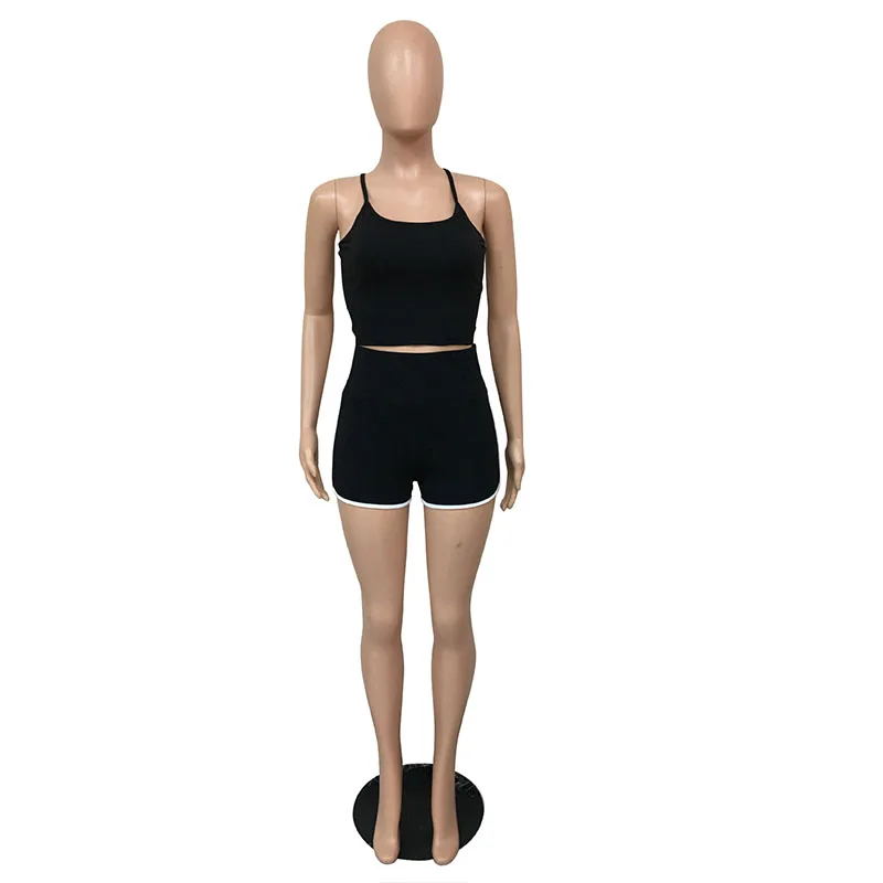 

Summer Two Piece Set Women Club Outfits Spaghetti Strap Crop Top Sporty Shorts Tracksuit Wholesale Items Matching Sets