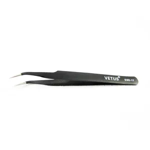 VETUS BGA Precision ESD Stainless Steel Anti-static Tweezers SMD Reworking Soldering Hand Tools ESD10-17