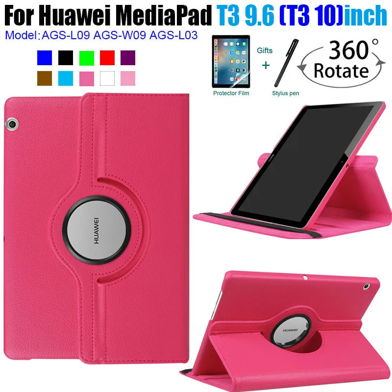 

Флип-чехол для Huawei MediaPad T3 10, кожаный, с ручкой и пленкой