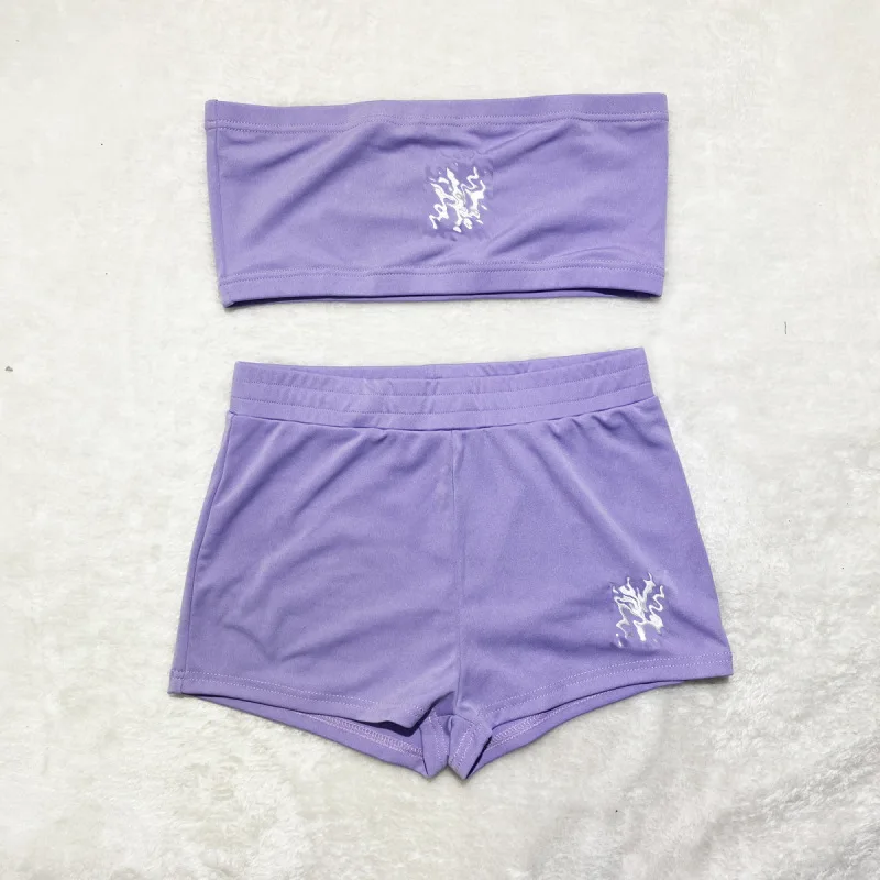 

HAOOHU Outfit Pant Embroidered Suit 2021 Summer Solid Color Strapless clothing Tracksuit Top Chest-Wrapped Fashion 2 Piece