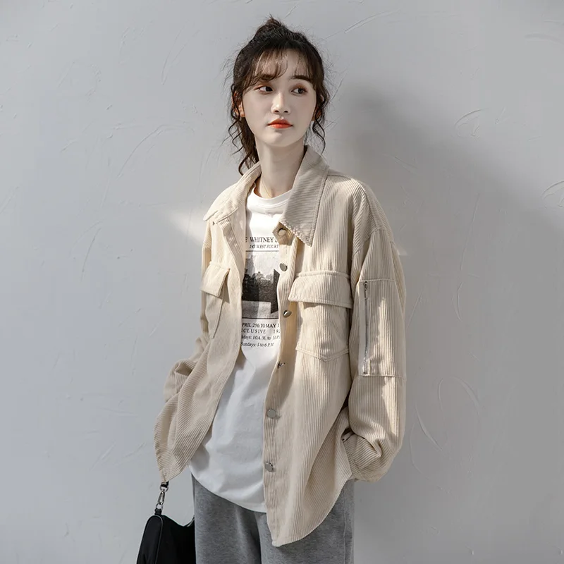 

Spring 2021 new women's thin style loose wild casual retro Hong Kong quality corduroy jacket