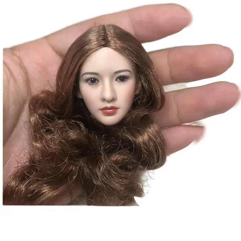 

1/6 Scale Head Carving Asian Female Model PVC Plant Hair Curly Gold Suitable For 12-Inch Action Figure Body Doll