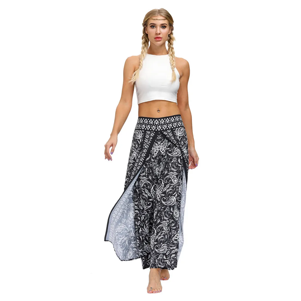 

Women Casual Yoga Pants Thai Indonesian Style Digital Printed Loose Wide Leg Pants Bohemian Yoga Leggings Fitness Gym Sportswear