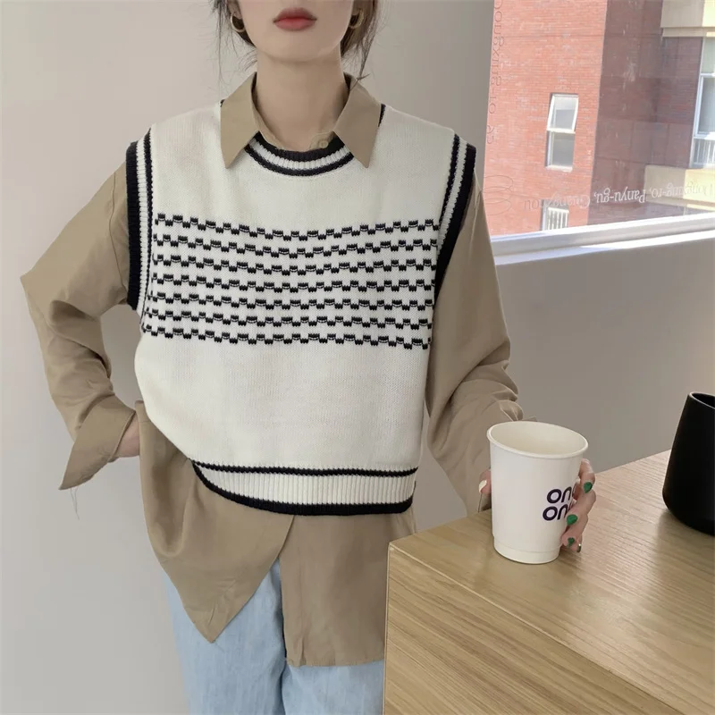 Жилет женский полосатый с круглым вырезом тонкий Свободный Топ в Корейском стиле