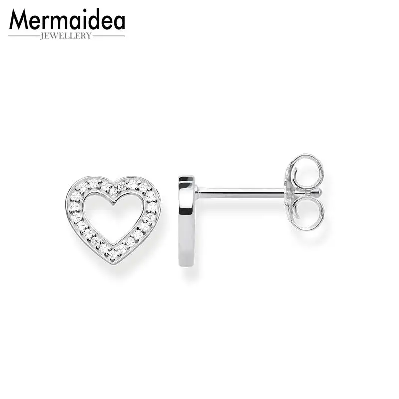 Белые серьги гвоздики с кубическим цирконием в форме сердца модные хорошие