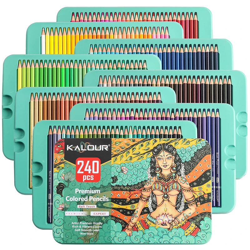 Artist Grade Soft Core Oil-based Premium 240pcs Color Pencil in Tin Box, Pre Sharpened Crayons -Ideal Christmas Gift Pens
