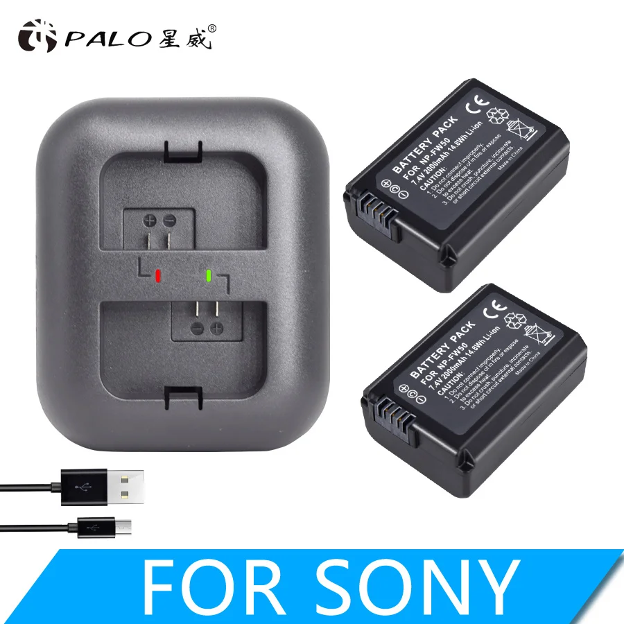 2pcs and charger PALO 2 шт. 2000 мАч NP-FW50 NP FW50 батарея для камеры+ светодиодный USB двойное зарядное устройство для sony Alpha a6500 a6300 a6000 a5000 a3000 NEX-3 a7R - Цвет: 2pcs and charger