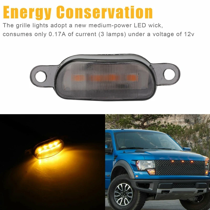 3X Smoked Lens Amber LED Front Grille Running Lights Lamps for Ford F-150 Raptor images - 6