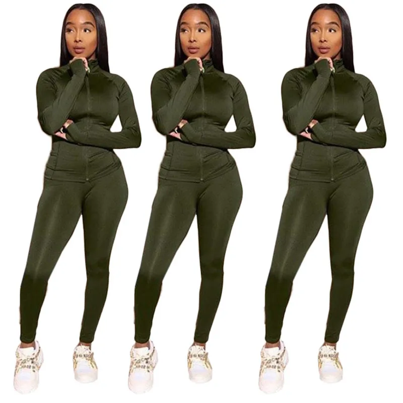 Осень 2 шт. наряды для женщин длинный рукав молния водолазка обычная куртка