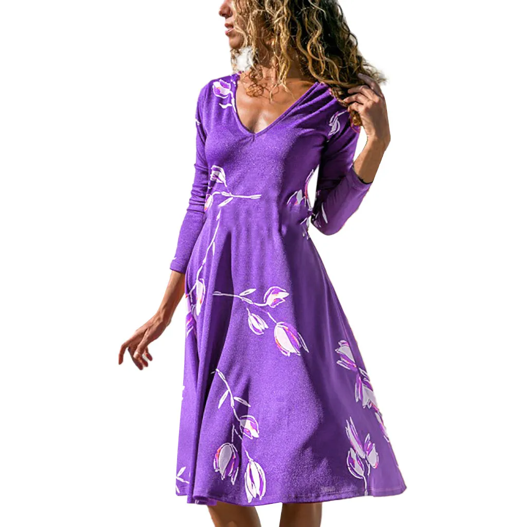 2019 весенне-осеннее Новое Женское женское Свободное платье с длинным рукавом и