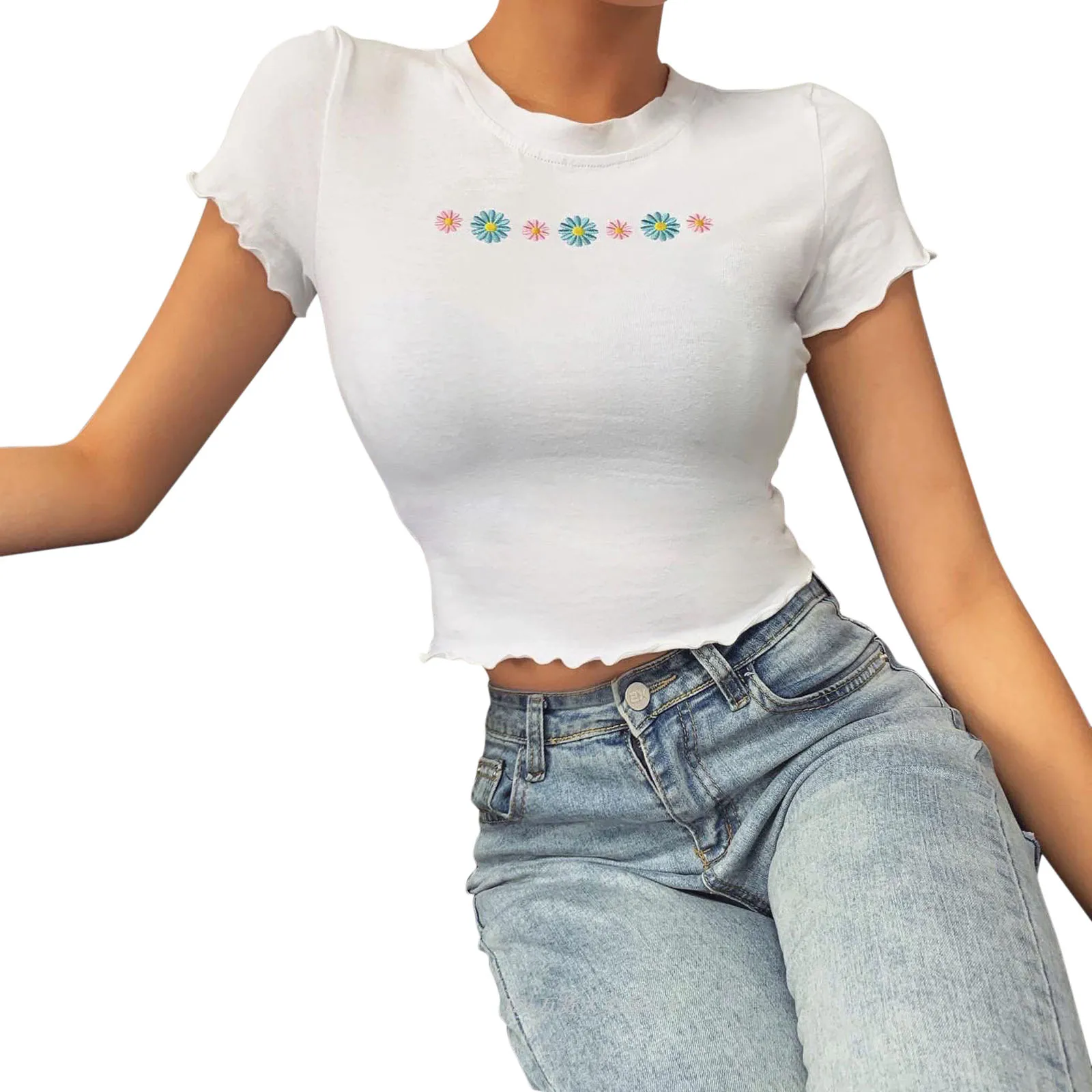 Сексуальный укороченный топ Харадзюку футболки с круглым вырезом короткий рукав