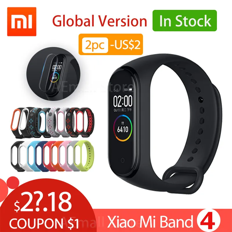 Смарт браслет Xiaomi Mi Band 4 Miband Bluetooth 5 0 с пульсометром для фитнеса 135 мАч