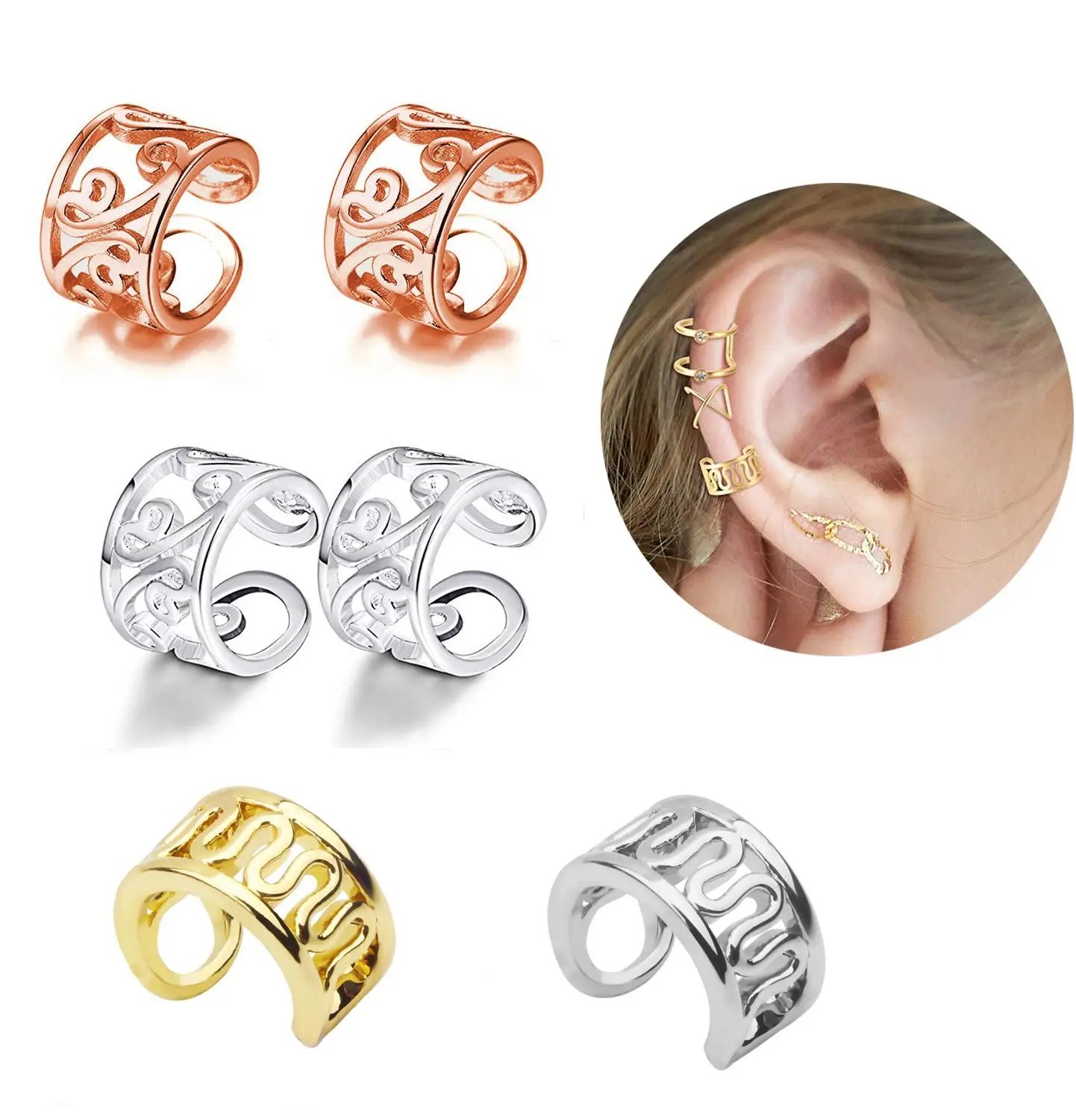 2 шт. накладные кольца для ушей клипсы хряща серьги спирали закрывания ювелирные