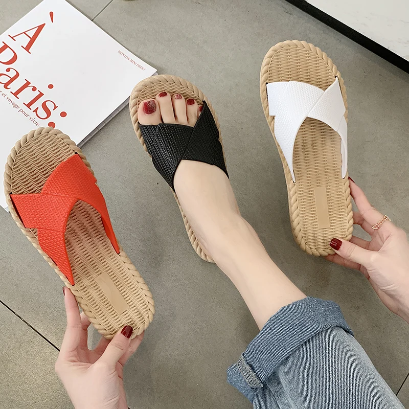 Женские шлепанцы Повседневная пляжная обувь с открытым носком Тапочки рисунком